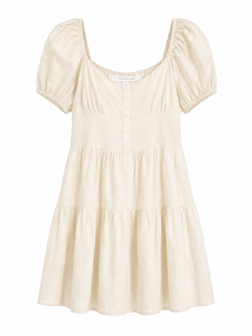 House of Harlow 1960 Linen Blend Puff Sleeve Mini Dress Ivory - L
